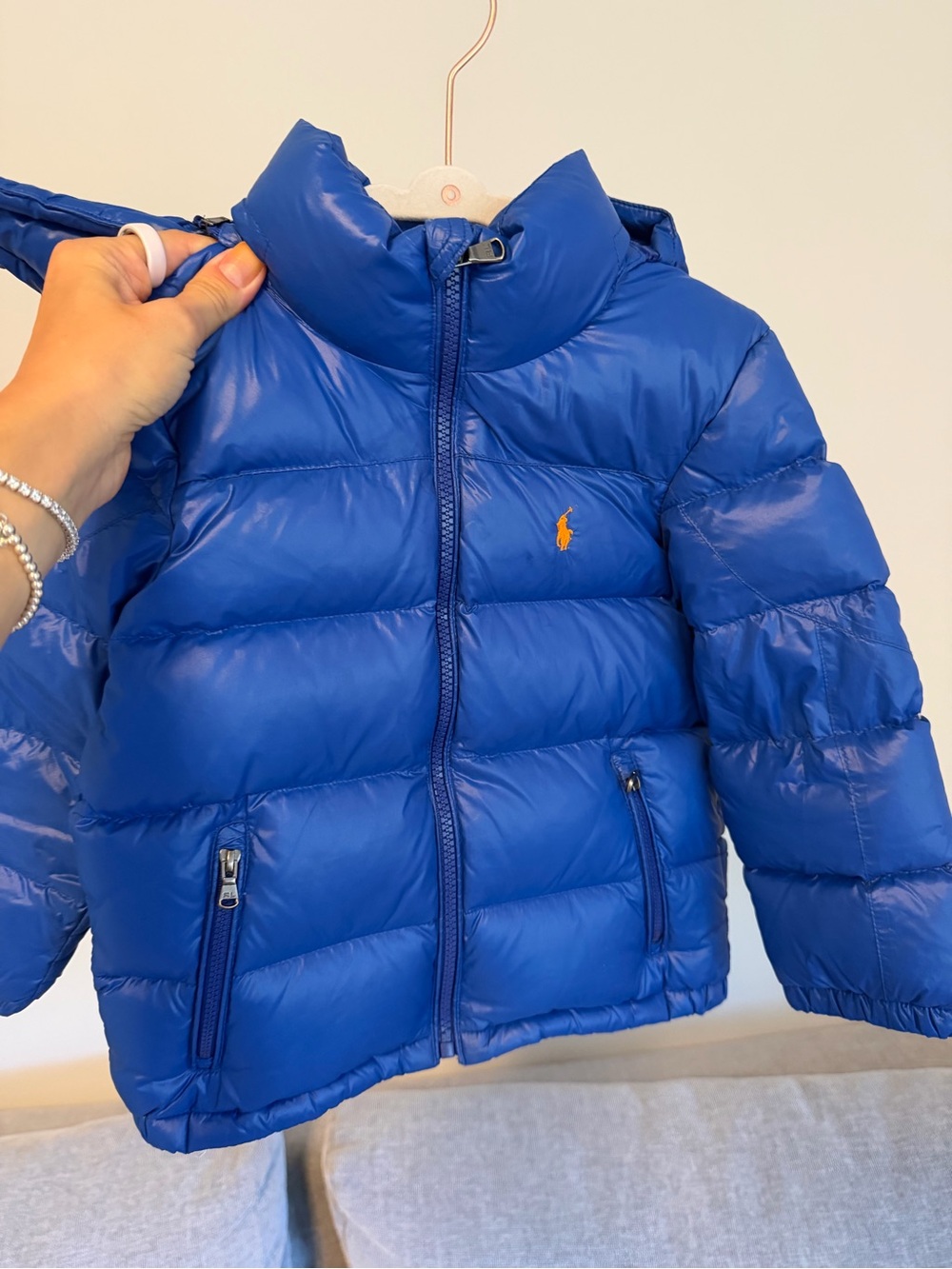 Ralph Lauren Royal Blue Puffer Jacket with Yellow Pony Logo